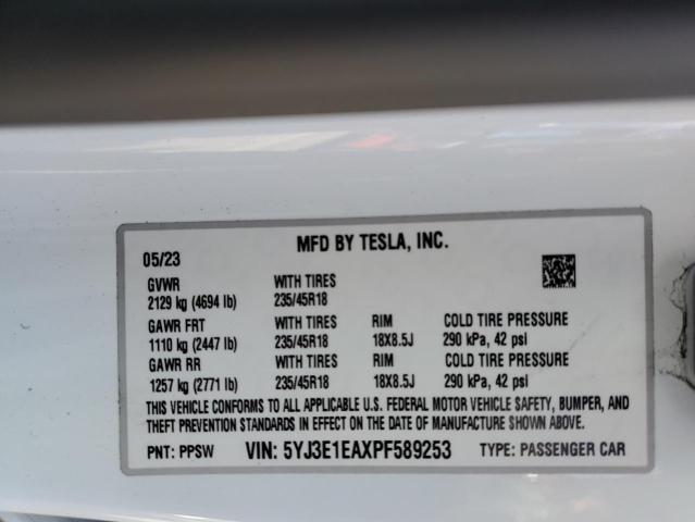 5YJ3E1EAXPF589253 - 2023 TESLA MODEL 3 WHITE photo 12