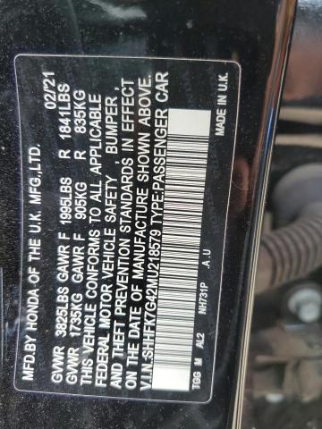 SHHFK7G42MU218579 - 2021 HONDA CIVIC SPORT 黑色 照片 12