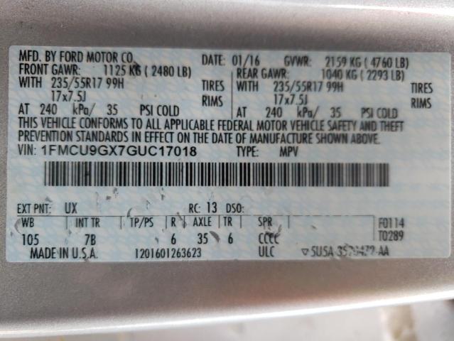 1FMCU9GX7GUC17018 - 2016 FORD ESCAPE SE SILVER photo 14