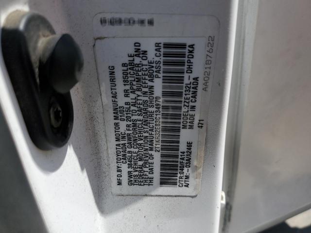 2T1KR32E83C134970 - 2003 TOYOTA COROLLA MA XR WHITE photo 12