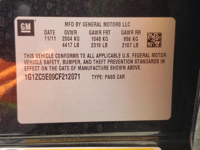 1G1ZC5E09CF212071 - 2012 CHEVROLET MALIBU 1LT შავი ფოტო 10