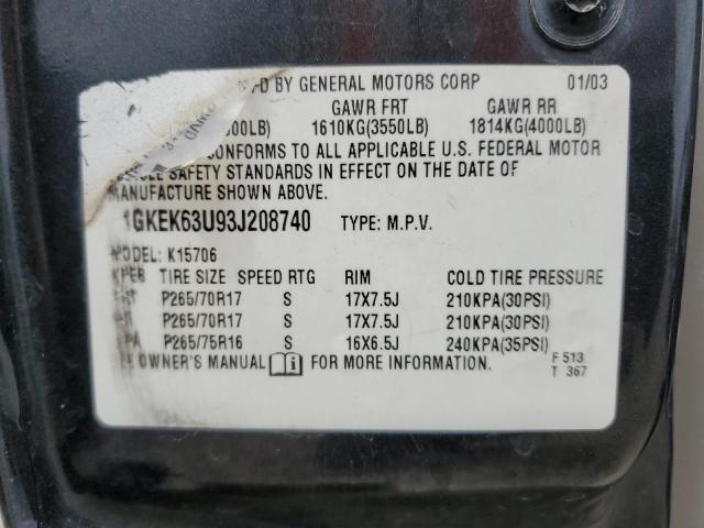 1GKEK63U93J208740 - 2003 GMC YUKON DENALI CHARCOAL photo 13
