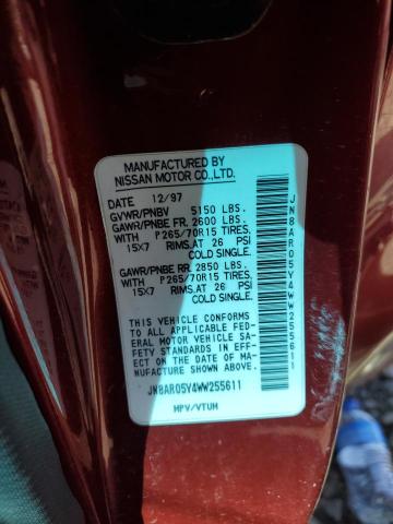 JN8AR05Y4WW255611 - 1998 NISSAN PATHFINDER LE RED photo 13