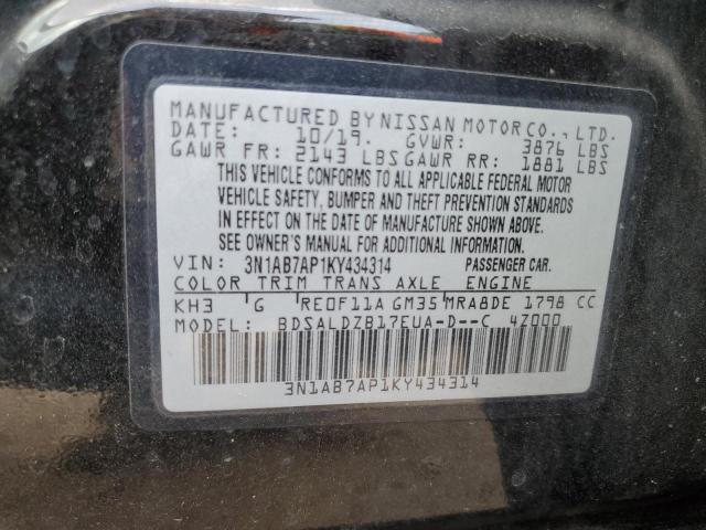 3N1AB7AP1KY434314 - 2019 NISSAN SENTRA S BLACK photo 12