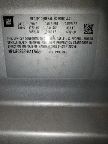 1G1JF5SB3H4117535 - 2017 CHEVROLET SONIC PREMIER SILVER photo 12