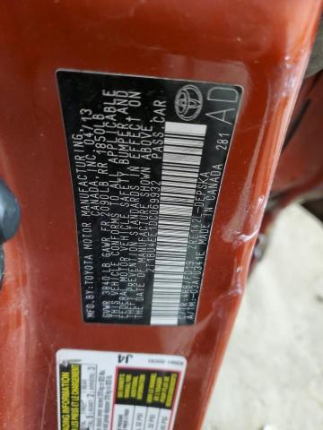 2T1BU4EE1DC069932 - 2013 TOYOTA COROLLA BASE Қызғылт сары фото 12