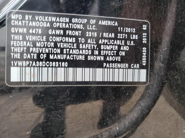 1VWBP7A36DC063160 - 2013 VOLKSWAGEN PASSAT SE BLACK photo 12
