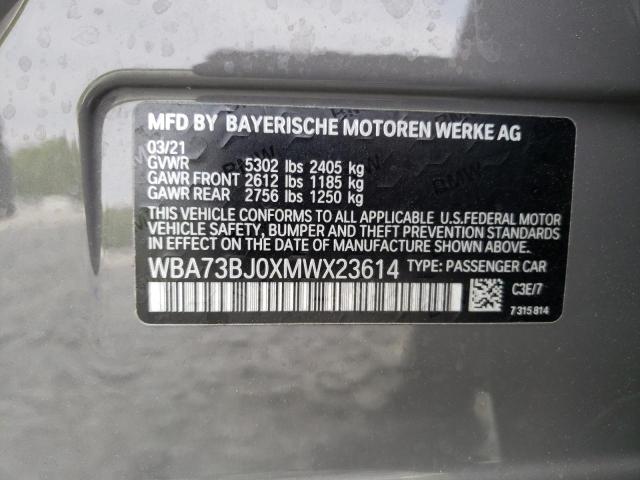 WBA73BJ0XMWX23614 - 2021 BMW 540 XI GRAY photo 12