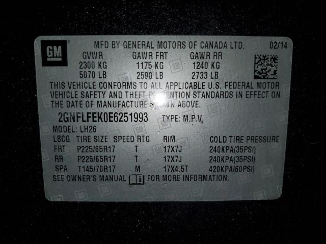 2GNFLFEK0E6251993 - 2014 CHEVROLET EQUINOX LT BLACK photo 13