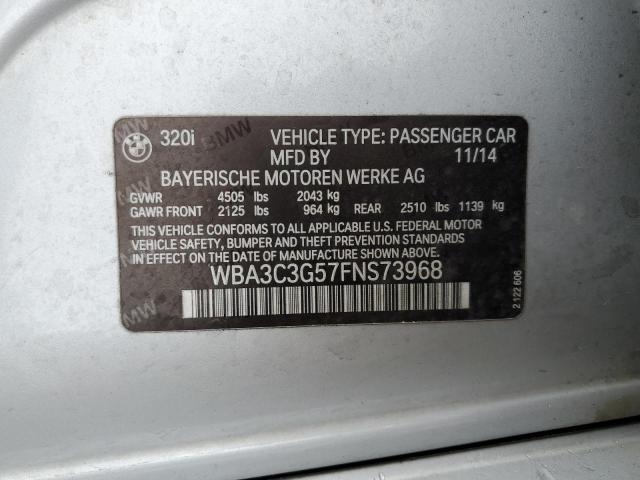 WBA3C3G57FNS73968 - 2015 BMW 320 I XDRIVE SILVER photo 12