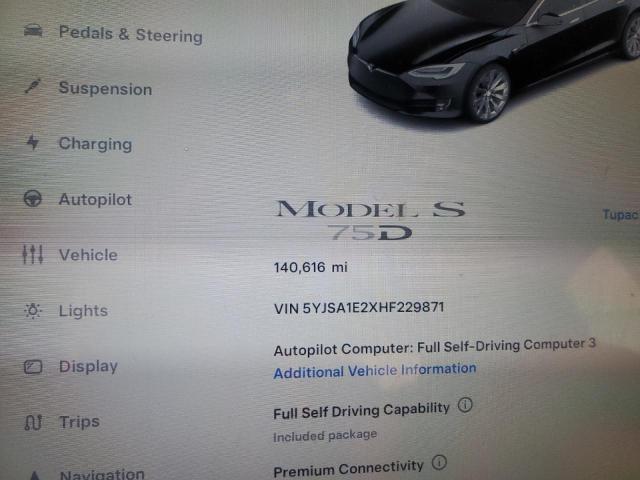 5YJSA1E2XHF229871 - 2017 TESLA MODEL S BLACK photo 9