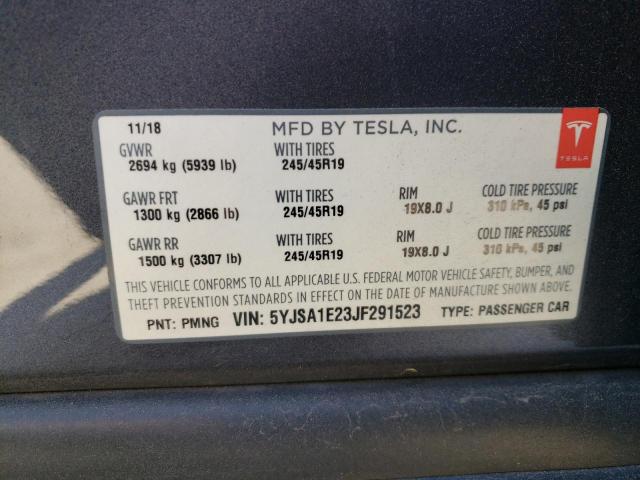 5YJSA1E23JF291523 - 2018 TESLA MODEL S GRAY photo 12