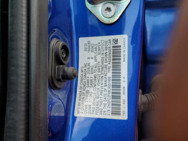 2HGFC2F88LH551899 - 2020 HONDA CIVIC SPORT 蓝色 照片 13