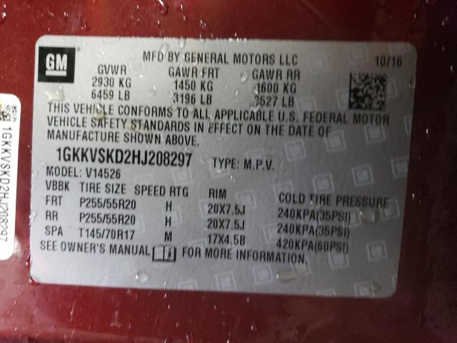 1GKKVSKD2HJ208297 - 2017 GMC ACADIA LIM SLT-2 RED photo 14