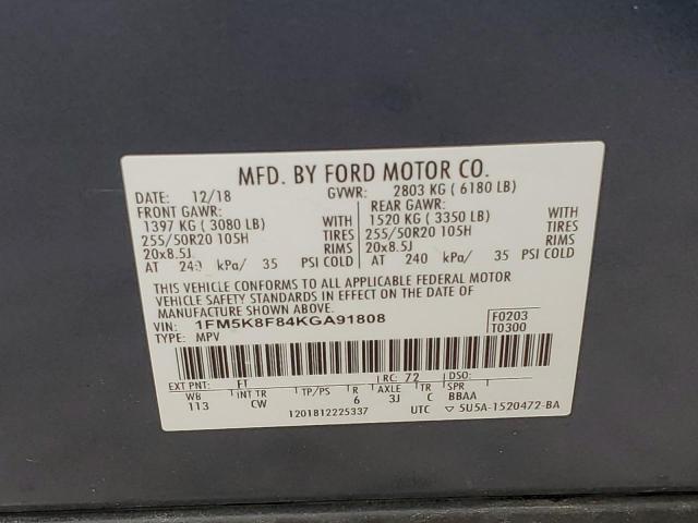 1FM5K8F84KGA91808 - 2019 FORD EXPLORER LIMITED BLUE photo 12