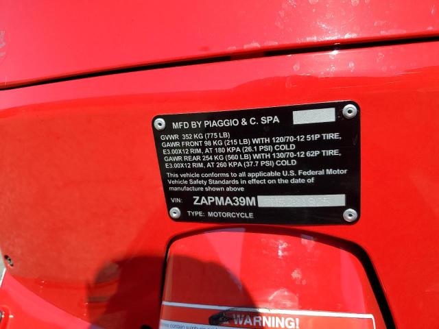 ZAPMA39M7M5201925 - 2021 PIAGGIO VESPA RED photo 10