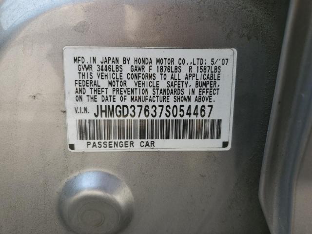 JHMGD37637S054467 - 2007 HONDA FIT S 银色 照片 12