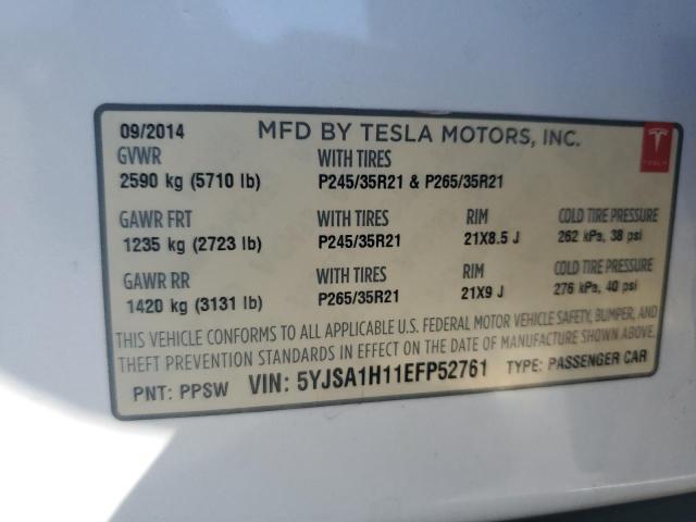 5YJSA1H11EFP52761 - 2014 TESLA MODEL S WHITE photo 13