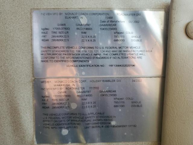 1RF13564332020196 - 2003 ROADMASTER RAIL MONOCOQUE TWO TONE photo 10