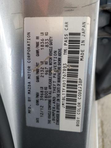 JM1BL1TFXD1767893 - 2013 MAZDA 3 I SILVER photo 12