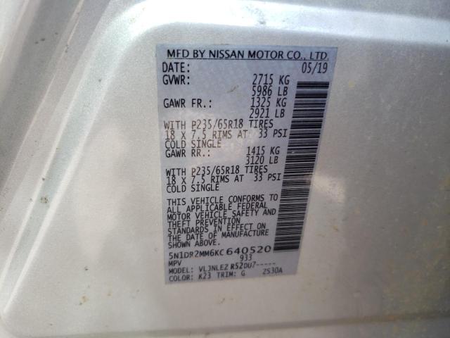 5N1DR2MM6KC640520 - 2019 NISSAN PATHFINDER S SILVER photo 13