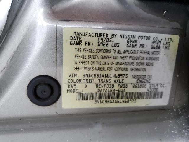 3N1CB51A16L468975 - 2006 NISSAN SENTRA 1.8S GOLD photo 13