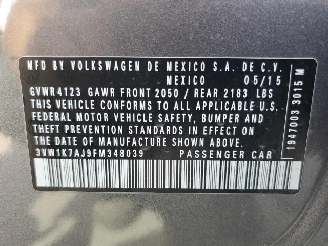 3VW1K7AJ9FM348039 - 2015 VOLKSWAGEN JETTA BASE 灰色 照片 12