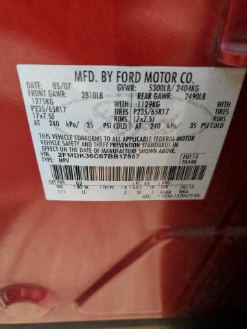 2FMDK36C67BB17567 - 2007 FORD EDGE SE RED photo 13