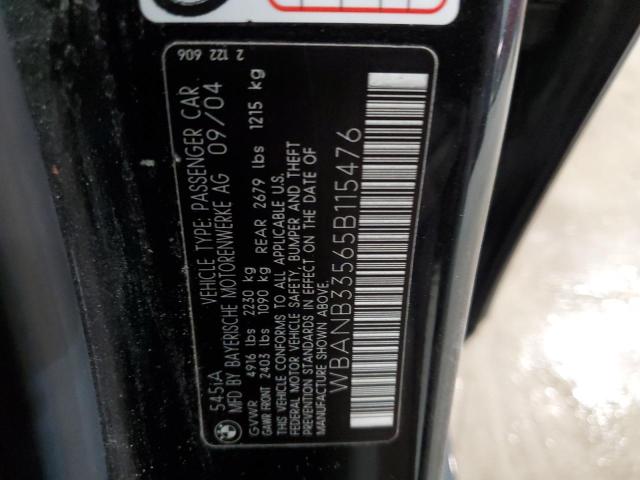 WBANB33565B115476 - 2005 BMW 545 I BLACK photo 12