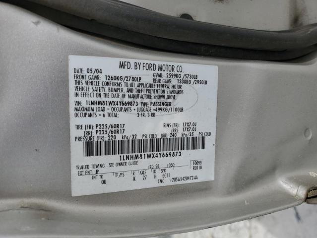 1LNHM81WX4Y669873 - 2004 LINCOLN TOWN CAR EXECUTIVE ვერცხლისფერი ფოტო 12