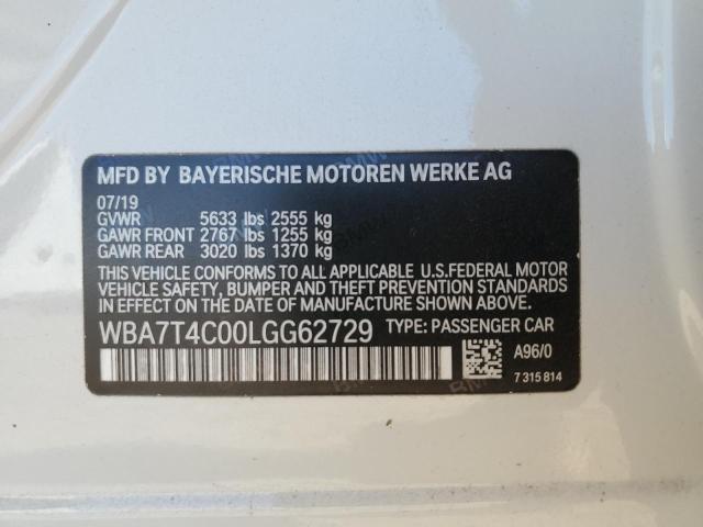 WBA7T4C00LGG62729 - 2020 BMW 740 XI WHITE photo 12