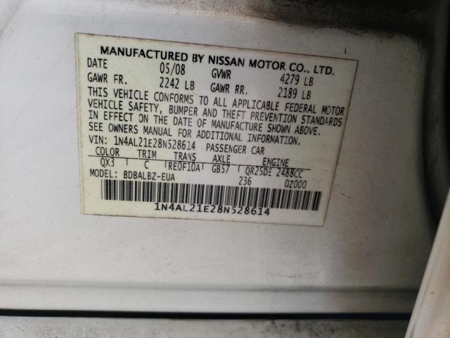 1N4AL21E28N528614 - 2008 NISSAN ALITMA 2.5 WHITE photo 12