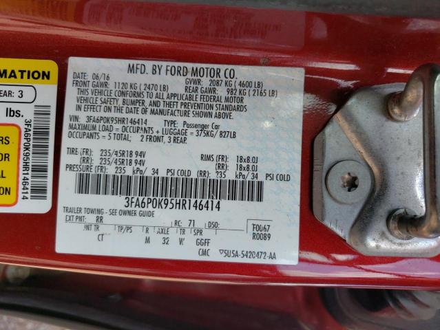 3FA6P0K95HR146414 - 2017 FORD FUSION TITANIUM RED photo 12