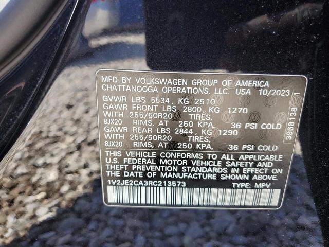 1V2JE2CA3RC213573 - 2024 VOLKSWAGEN ATLAS CROS SE BLACK photo 13