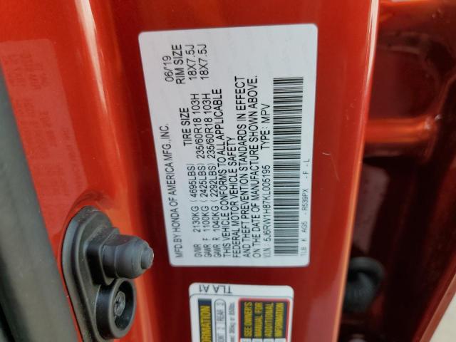 5J6RW1H87KL005195 - 2019 HONDA CR-V EXL RED photo 13