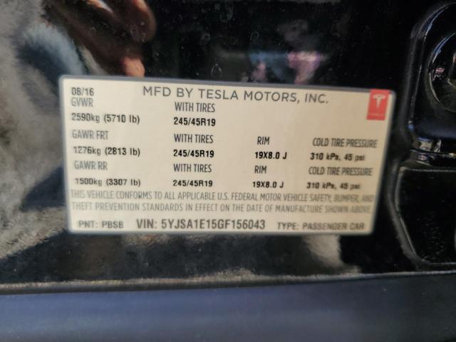 5YJSA1E15GF156043 - 2016 TESLA MODEL S BLACK photo 12