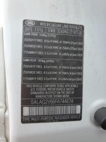 SALAG2V66FA744674 - 2015 LAND ROVER LR4 HSE WHITE photo 13