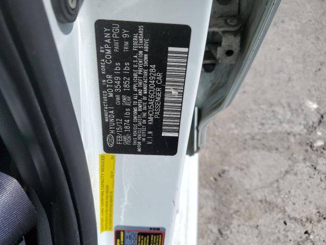 KMHCU5AE6CU049284 - 2012 HYUNDAI ACCENT GLS WHITE photo 12