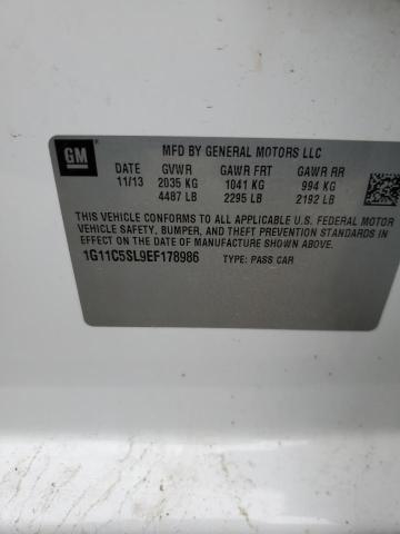 1G11C5SL9EF178986 - 2014 CHEVROLET MALIBU 1LT WHITE photo 12