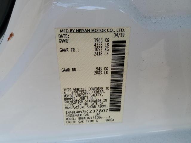 1N4BL4BV2KC237807 - 2019 NISSAN ALTIMA S WHITE photo 12