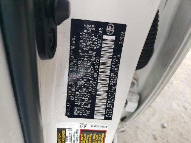 4T1BK3DB8BU430222 - 2011 TOYOTA AVALON BASE 白色 照片 12