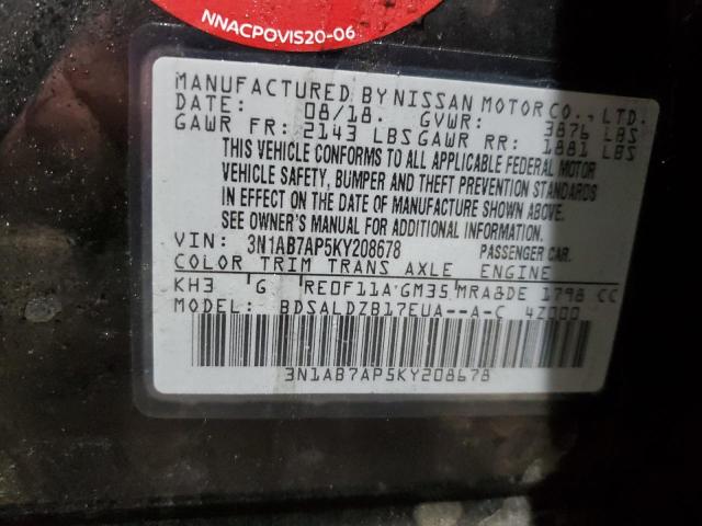 3N1AB7AP5KY208678 - 2019 NISSAN SENTRA S 黑色 照片 13