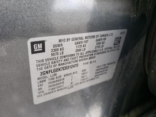 2GNFLGEK7C6312470 - 2012 CHEVROLET EQUINOX LTZ GRAY photo 13