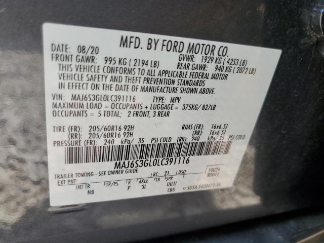 MAJ6S3GL0LC391116 - 2020 FORD ECOSPORT SE GRAY photo 12