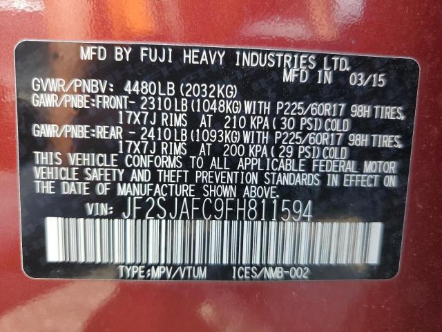 JF2SJAFC9FH811594 - 2015 SUBARU FORESTER 2.5I PREMIUM RED photo 13