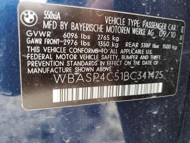 WBASP4C51BC341425 - 2011 BMW 550 XIGT BLUE photo 12