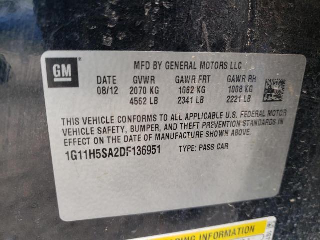 1G11H5SA2DF136951 - 2013 CHEVROLET MALIBU LTZ შავი ფოტო 12