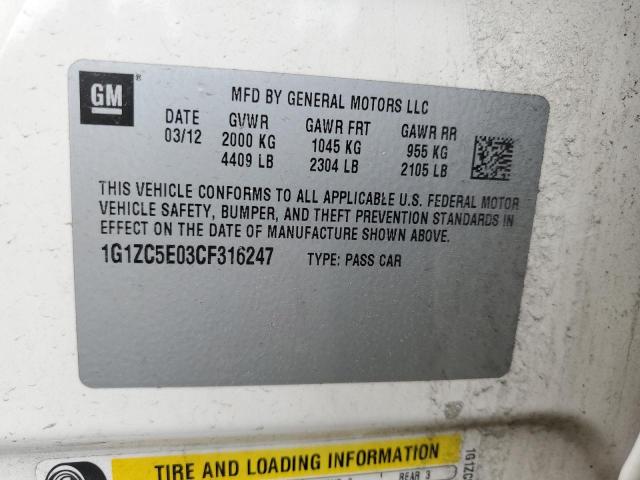 1G1ZC5E03CF316247 - 2012 CHEVROLET MALIBU 1LT 白色 照片 12