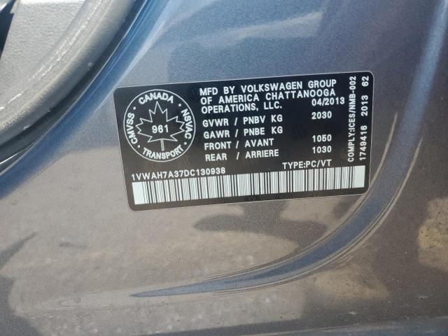 1VWAH7A37DC130938 - 2013 VOLKSWAGEN PASSAT S Сұр фото 12