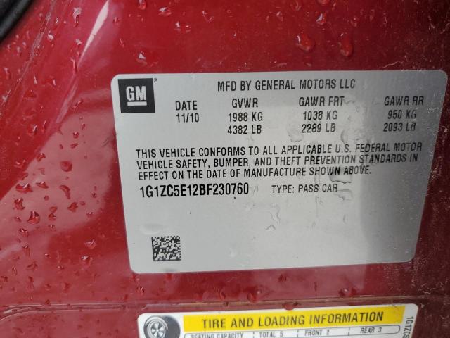 1G1ZC5E12BF230760 - 2011 CHEVROLET MALIBU 1LT RED photo 12